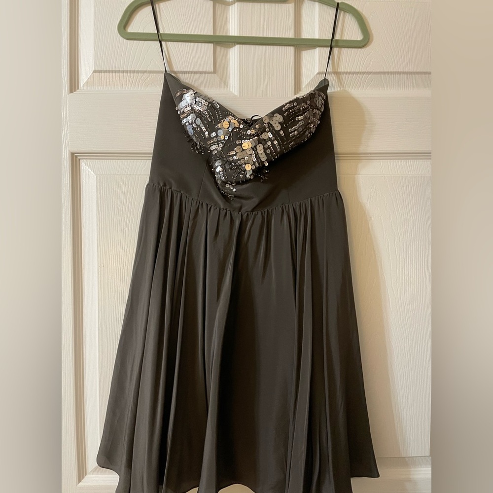 Strapless Grey Silk Dress with Sequins by Rebecca Taylor